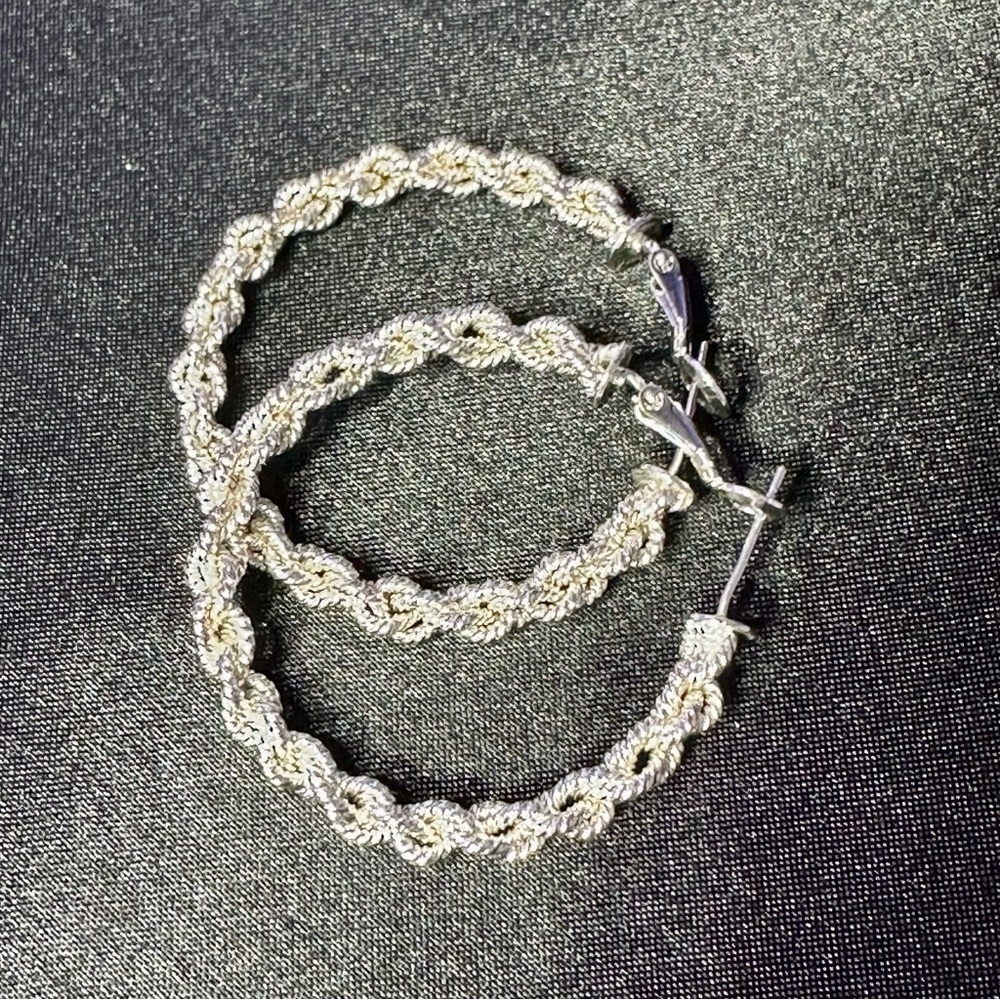 Silver-Plated Twisted Rope Hoop Earrings 1.75"